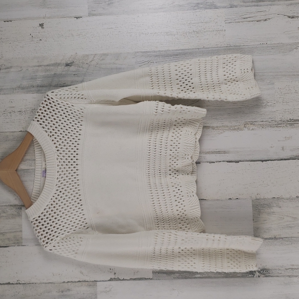 Francesca's Alya cream multi knit long sleeve cropped boxy sweater Size Small